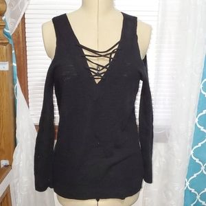 Express lace up cold shoulder sweater